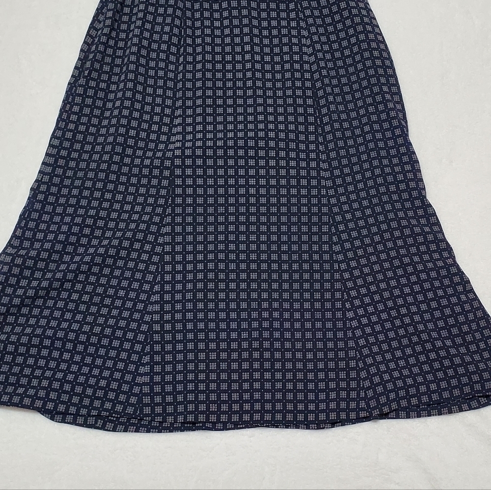 VINTAGE 90s Pendleton Navy Blue Square Print Cropped Blouse Flared Skirt Set 6 - Picture 15 of 16